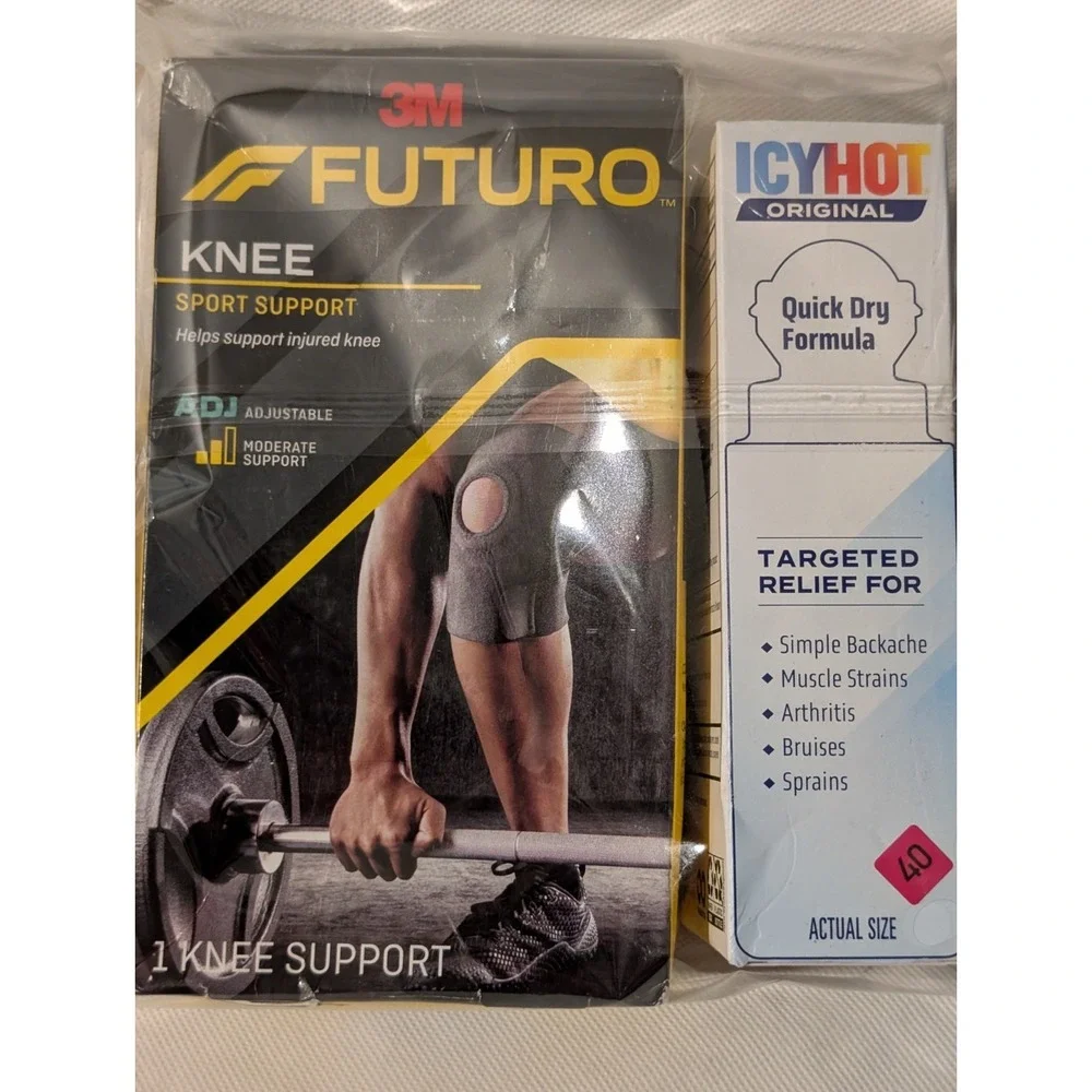 Futuro Knee Comfort Fit Support Adjustable Brace &Icy Hot Combo